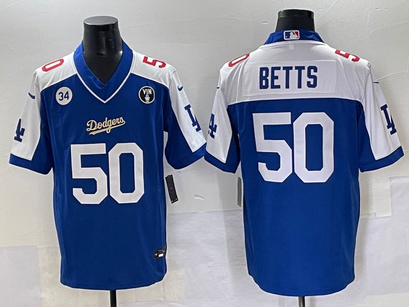 Men 2025 Los Angeles Dodgers #50 Betts Blue white Nike MLB Jersey style 7074